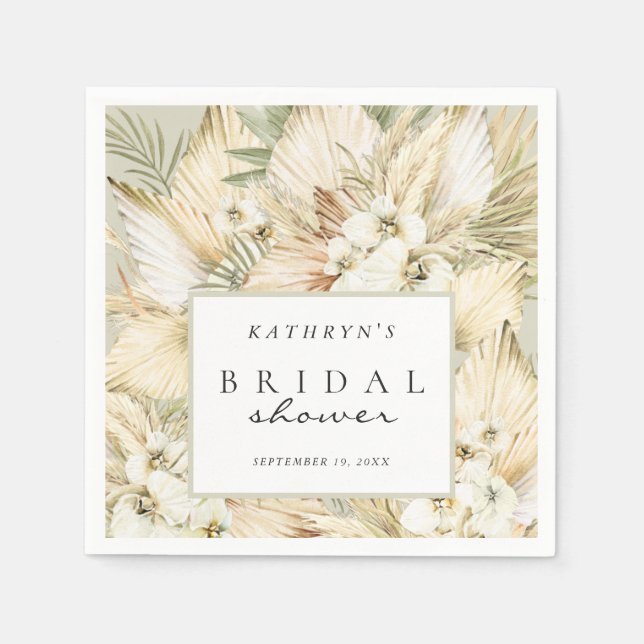 Pampas Grass Dried Flowers Boho Bridal Shower  Nap Napkin (Front)