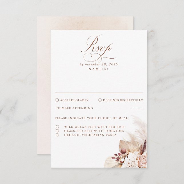 Pampas Grass Dried Foliage Wedding RSVP (Front/Back)