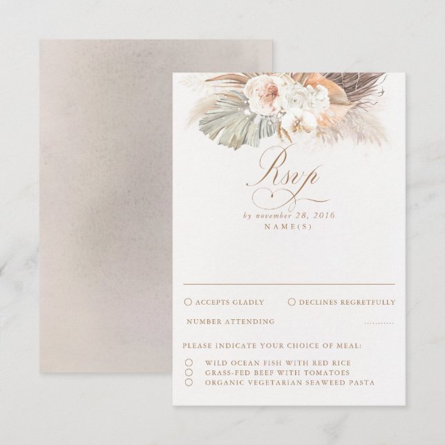 Pampas Grass Dried Foliage Wedding RSVP (Front/Back)
