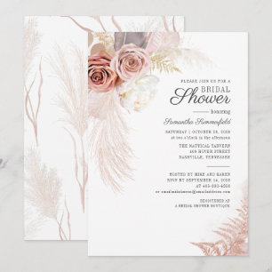 Pampas Grass Dried Leaves Terracotta Bridal Shower Invitation