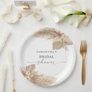 Pampas Grass Dried Palm Bridal Shower Paper Plate