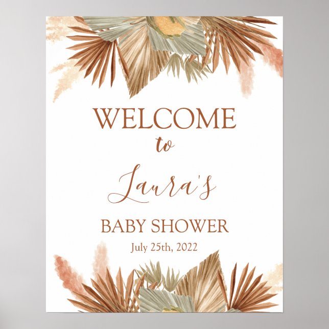 Pampas Grass Dried Palms Baby Shower  Welcome sign (Front)