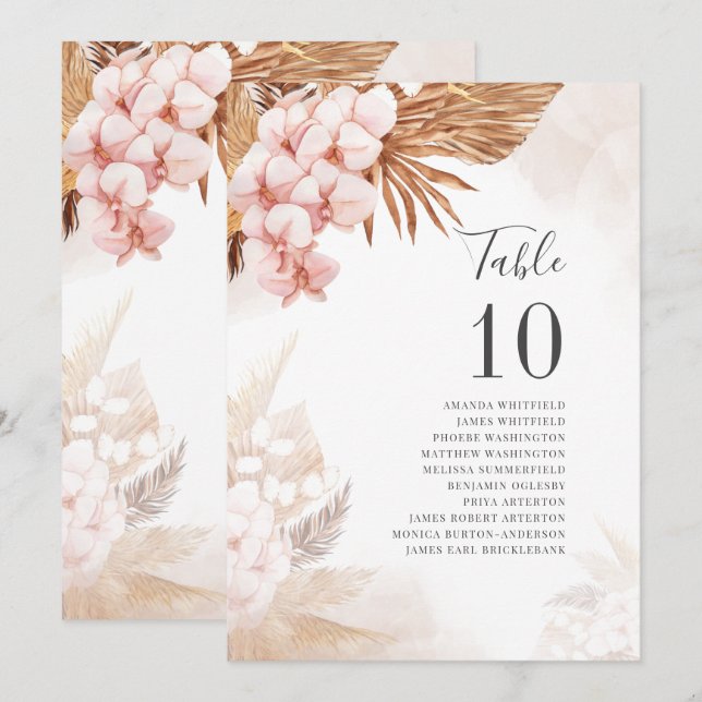 Pampas Grass Dried Palms Wedding Table Number 10 (Front/Back)