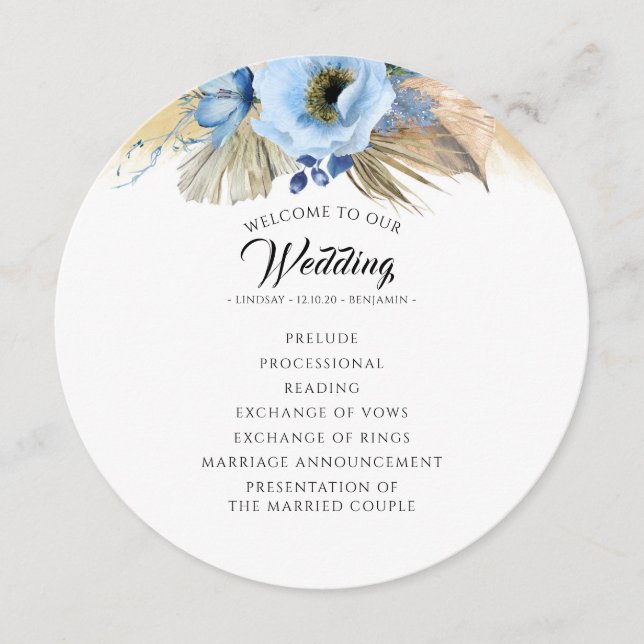 Pampas Grass Dusty Blue Floral Wedding Program (Front)