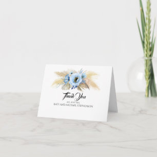 Pampas Grass Dusty Blue Flowers Wedding Thank You Card