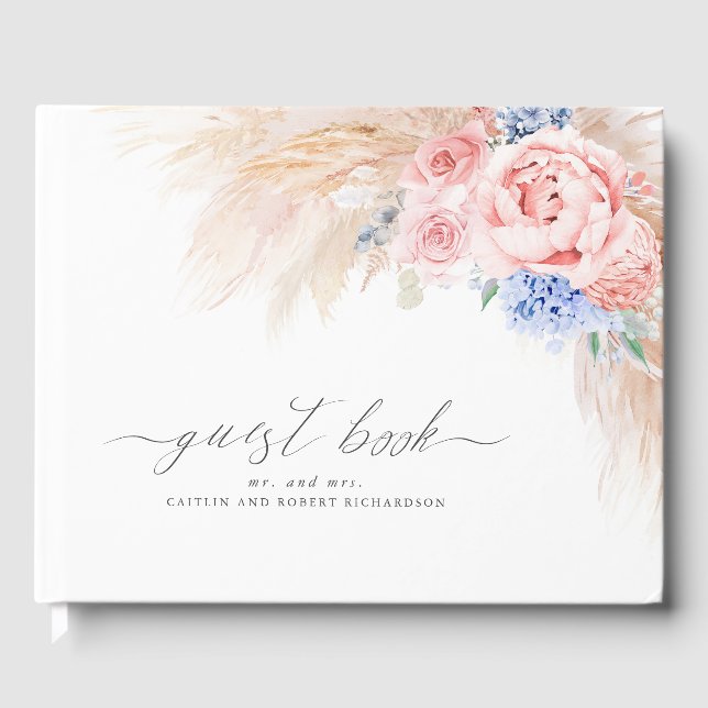 Pampas Grass Dusty Blue Rose Mariage livre d'hôtes (Recto)