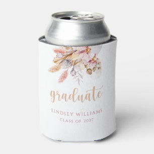 Pampas Grass Dusty Pink Boho Floral Graduation Can Cooler