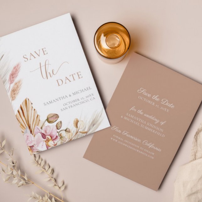 Pampas Grass Dusty Pink Save the Date Announcement (Creator Uploaded)