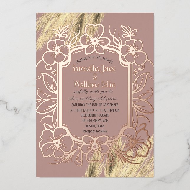 Pampas Grass Dusty Rose Boho Gold Foil Wedding (Front)