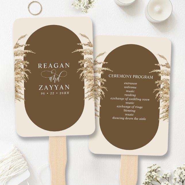 Pampas Grass Earthy Bohemian Wedding Program Hand Fan (Creator Uploaded)