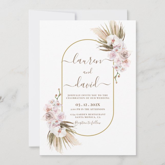 Pampas Grass Élégant Mariage Invitation (Devant)