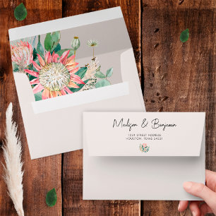 Pampas Grass Eucalyptus and Pink Protea Wedding Envelope