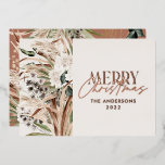 Pampas grass eucalyptus moody modern boho elegant foil holiday card<br><div class="desc">Pampas grass eucalyptus moody modern boho elegant modern typography terracotta,  black,  natural and sage green Christmas card.</div>