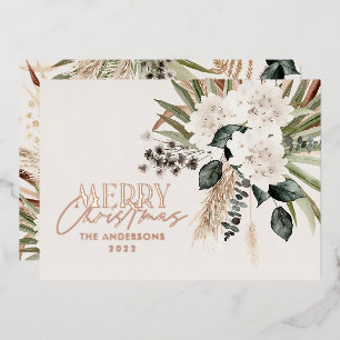 Pampas grass eucalyptus moody modern boho foil hol holiday card