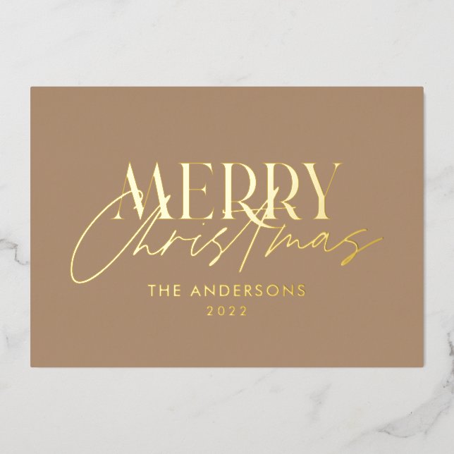 Pampas grass eucalyptus moody modern terracotta fo foil holiday card (Front)