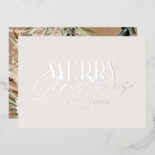 Pampas grass eucalyptus moody modern terracotta foil holiday card