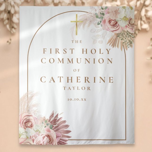 Pampas Grass First Communion Photo Backdrop Tapestry (Pampas Grass First Communion Photo Backdrop)