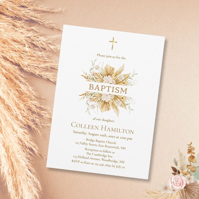 Pampas Grass Floral Baby Girl Baptism Invitation (Creator Uploaded)