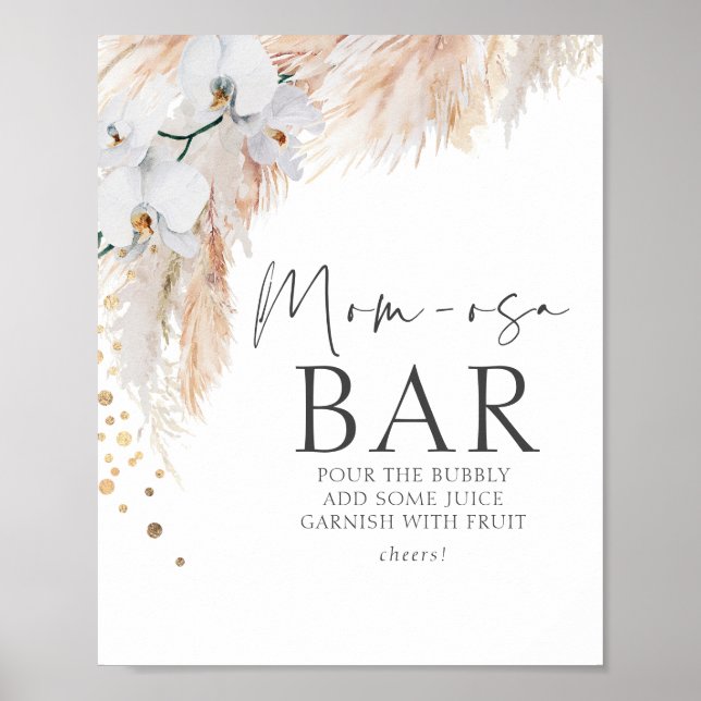 Pampas Grass Floral Baby Shower Mom-osa Bar Poster (Front)