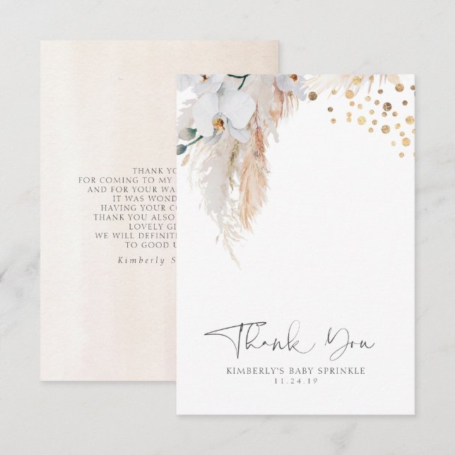 Pampas Grass Floral Baby Shower Small Thank You (Front/Back)