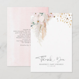 Pampas Grass Floral Baby Shower Small Thank You Card