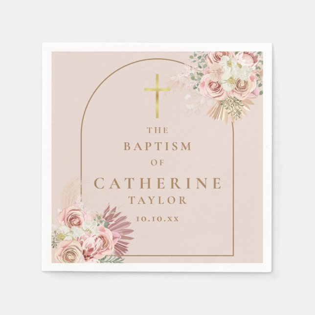 Pampas Grass Floral Baptism Christening Napkin (Front)