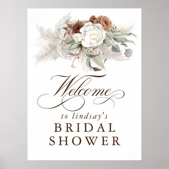 Pampas Grass Floral Boho Bridal Shower Welcome Poster (Front)