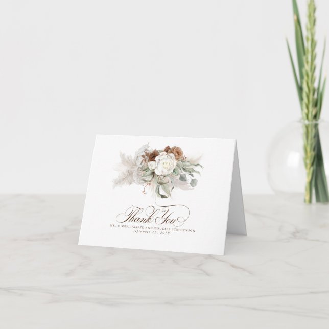 Pampas Grass Floral Boho Wedding Thank You (Front)