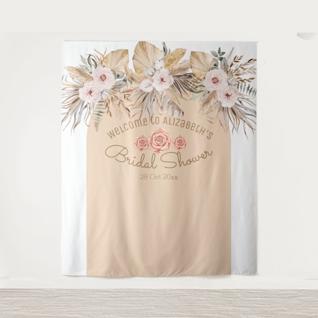 Pampas grass floral bridal shower weddings bride tapestry (Front)