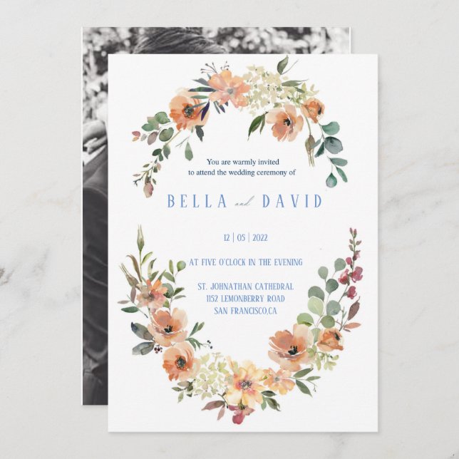 Pampas Grass Floral Burgundy Terracotta Wedding  Invitation (Front/Back)