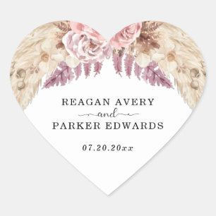 Pampas Grass Floral Custom Wedding Heart Sticker