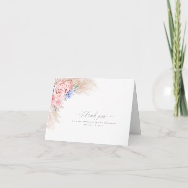 Pampas Grass Floral Elegant Wedding Thank You (Front)