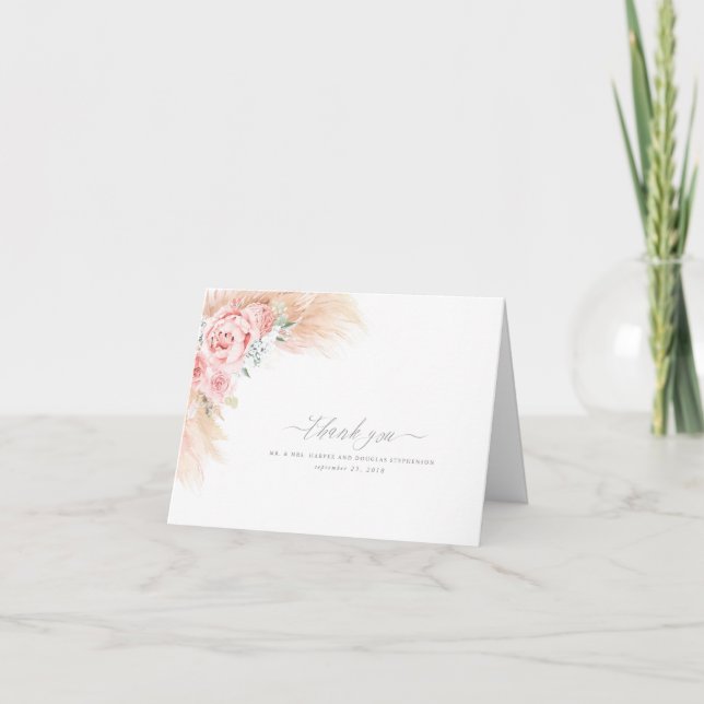 Pampas Grass Floral Elegant Wedding Thank You (Front)