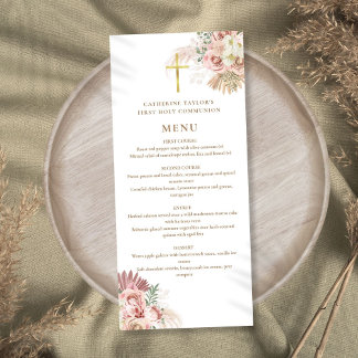 Pampas Grass Floral First Holy Communion Menu