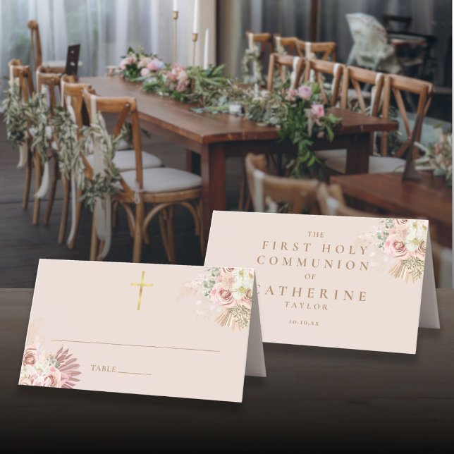Pampas Grass Floral First Holy Communion Place Card (Pampas Grass Floral First Holy Communion Place Card)