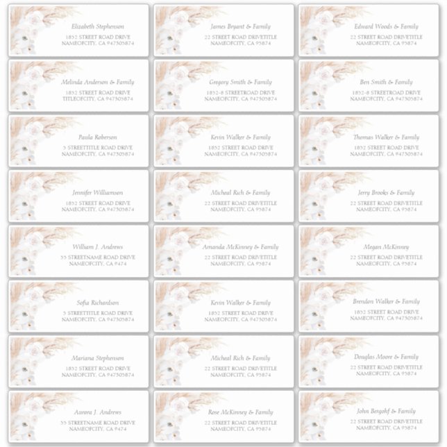 Pampas Grass Floral Nom Étiquette de adresse (Devant)