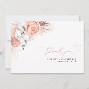 Pampas Grass Floral Pink Baby Shower Thank You Card