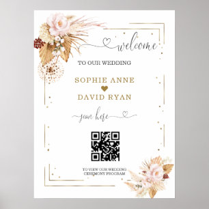 Pampas Grass Floral QR Code Mariage Affiche de bie