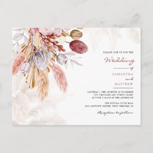 Pampas Grass Floral Tan Rustic Wedding Invitation Postcard