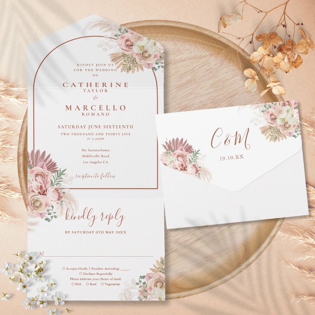 Pampas Grass Floral Terracotta Arch Wedding All In All In One Invitation (Pampas Grass Floral Terracotta Arch Wedding All In All In One Invitation)