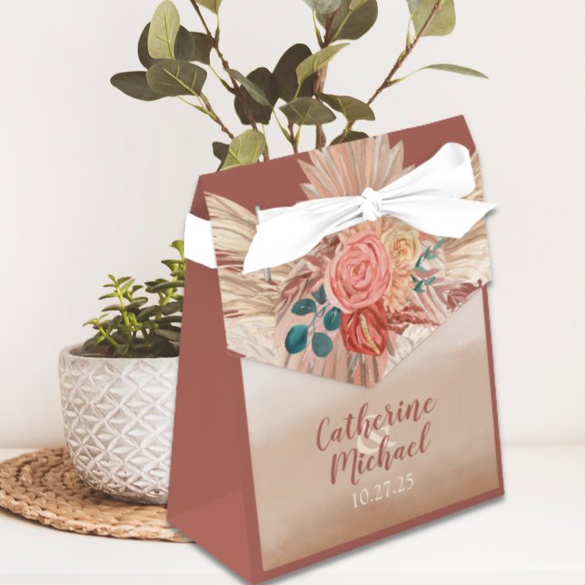 Pampas Grass Floral Terracotta Boho Chic Wedding  Favor Box (Creator Uploaded)