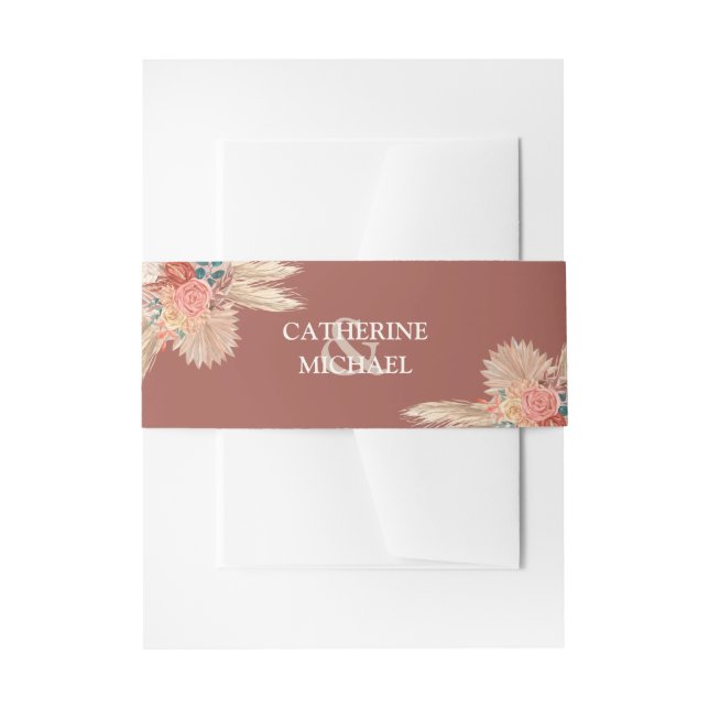 Pampas Grass Floral Terracotta Boho Chic Wedding  Invitation Belly Band (Front Example)