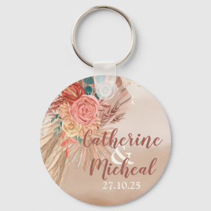 Pampas Grass Floral Terracotta Boho Chic Wedding Keychain