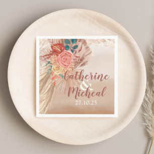 Pampas Grass Floral Terracotta Boho Chic Wedding Napkin