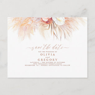 Pampas Grass Floral Terracotta Save the Date Announcement Postcard