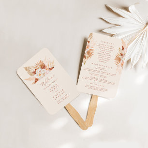 Pampas Grass Floral Terracotta Wedding Program Hand Fan