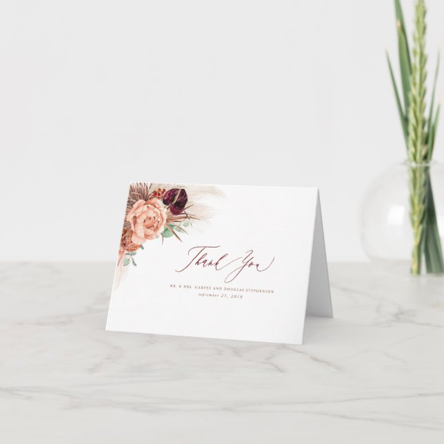 Pampas Grass Floral Terracotta Wedding Thank You (Front)