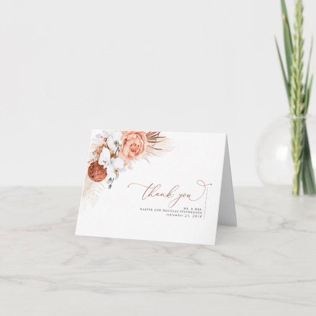 Pampas Grass Floral Terracotta Wedding Thank You (Front)