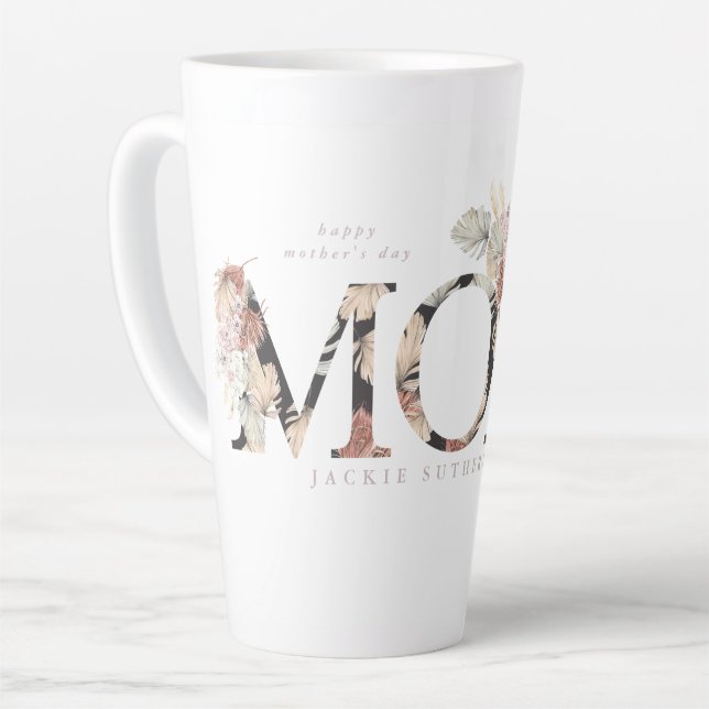 Pampas Grass Floral Tropical Boho Pink Mothers Day Latte Mug (Left Angle)