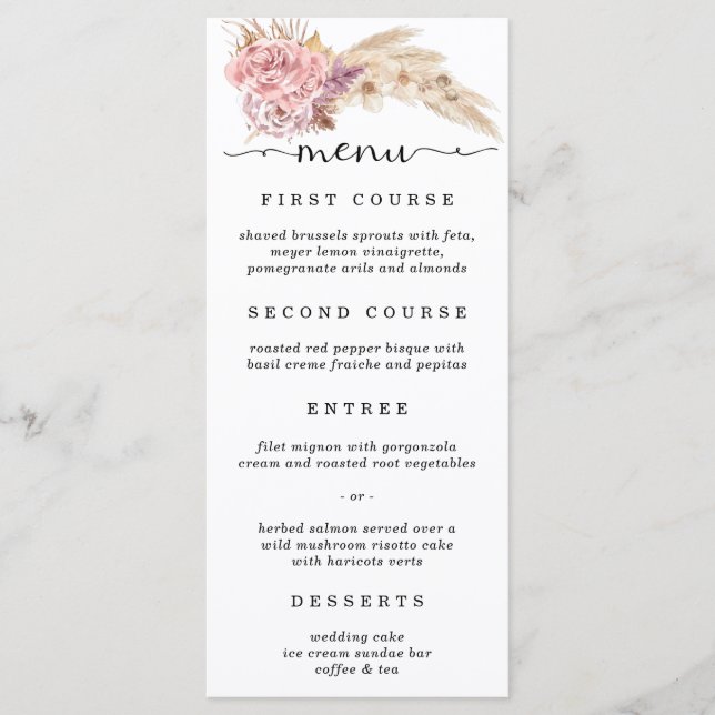 Pampas Grass Floral Wedding Menu (Front)
